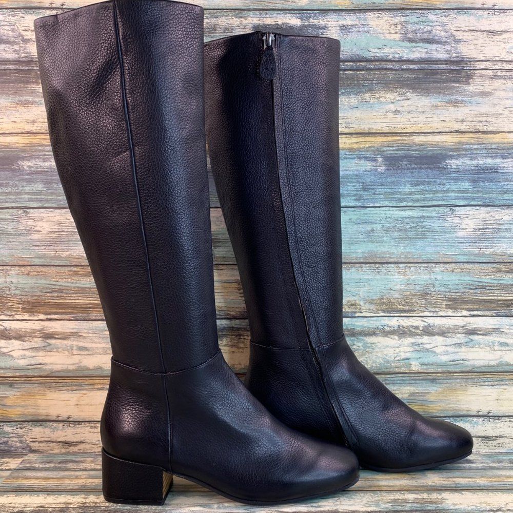 Gentle Souls Womens Black Leather Knee High Boots Size 5.5M Ella Zip Block Heel